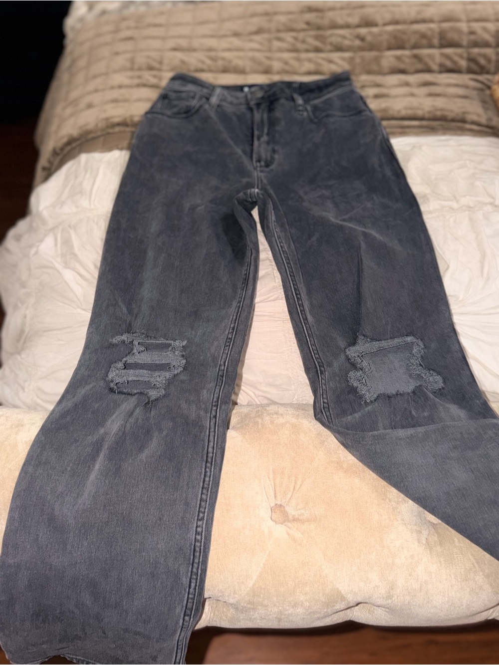 Hollister Washed Charcoal High-Rise Distressed Jeans